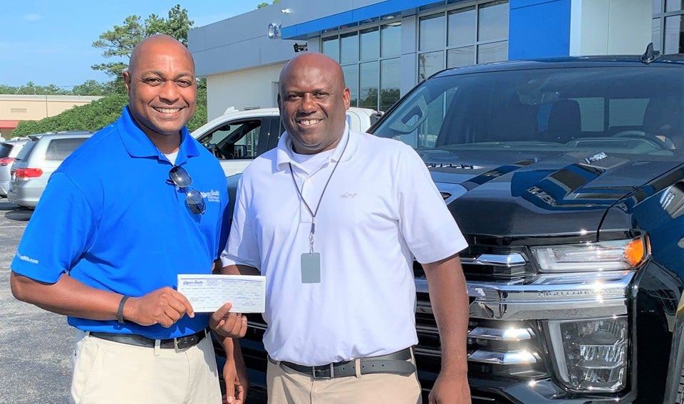 customer holding check